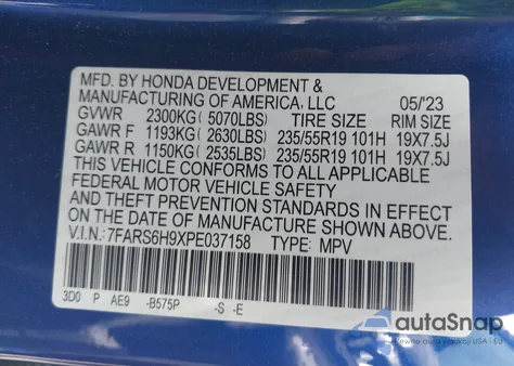 2023 Honda Cr-V Hybrid Sport Touring from USA, damaged, VIN 7FARS6H9XPE037158